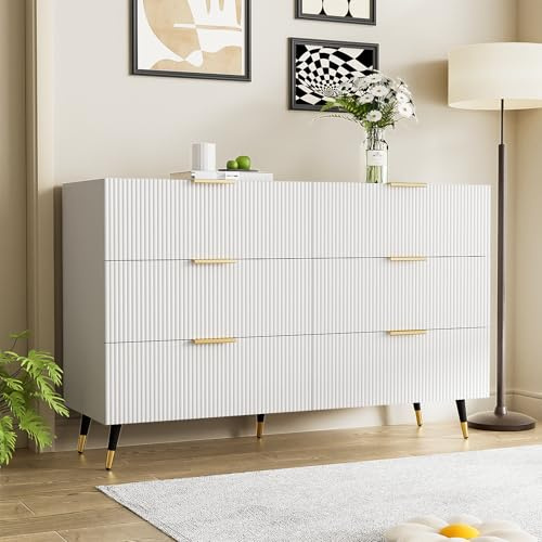 Elegantes Sideboard mit modernem Design, Kommode mit Schubladen und viel Stauraum (Weiß und Gold, 120X77X40CM)