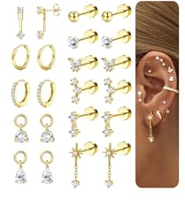 FIOROYAL Ohrringe Gold Set-Hypoallergene 316L Chirurgenstahl Ohrringe Damen für Mehrfachpiercing -14K Gold Medizinische Ohrstecker und Creolen Conch Helix Tragus Piercing Ohr Schmuck G1