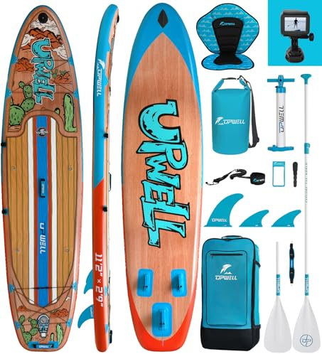 UPWELL 340x84x15cm Aufblasbares Breites Stand Up Paddling Board mit Sitz, Sup Paddle Boards für Erwachsene und 2 Personen, Sonoran