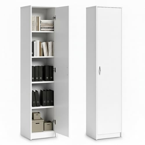 Home Collective Bücherregal Kleiderschrank Regal Schrank Mehrzweckschrank mit 4 Einlegeböden Aktenschrank Garderobenschrank | 40x35x180 cm (BxTxH) | für Schlafzimmer Flur Büro Keller | weiß