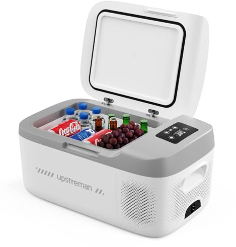 Upstreman Kompakte 15L Elektrische Kühlbox mit Kühl- & Gefrierfunktion - Leistungsstarker Kompressor, inkl. 12V/230V Adaptern für Auto & Zuhause，Weiß-AR18