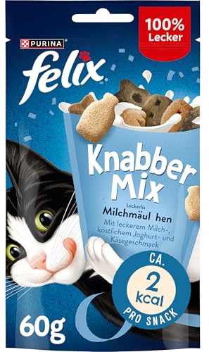 Felix KnabberMix Milchmäulchen Katzensnack, Knusper-Leckerlie Laktosearm, 8er Pack (8 x 60g)