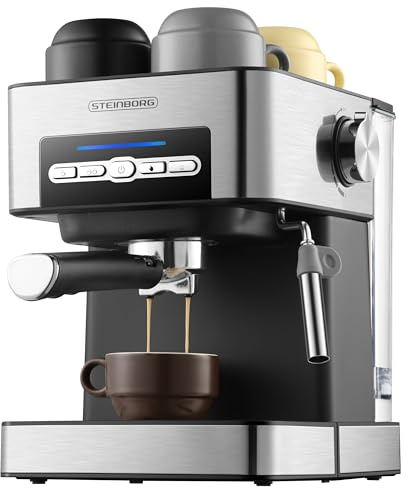 Steinborg® Espressomaschine Siebträger Siebträgermaschine Cappuccino Maschine Edelstahl Professionelle Kaffeemaschine Espresso 1,6 Liter Wassertank 15 Bar Espressoautomat