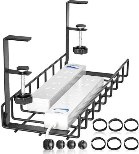 Xpatee Unter dem Schreibtisch Kabelmanagement Ohne Bohren Kit Kabelkanal Schreibtisch Klemmbar Kabel Organizer Tray Stabile Metall Tisch Kabelhalter Schreibtisch für Startseite Büro Schwarz