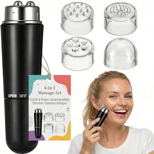 Ciieeo 4 in 1 Elektrische Gesichtsmassagegerät, Akupressur Massagegerät Mini- Electric- Akkupressur für Schmerzlinderung Muskeln (Schwarz)