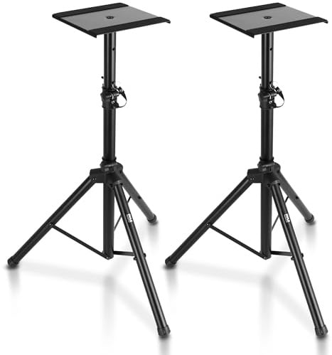 Pyle Lautsprecherständer – Dual Monitor Stand, Studio Boxenständer, Höhenverstellbar 86-135 cm & Zusammenklappbar, Dreibein-Stativ mit Metallbasis, rutschfest & Stabil, Belastbar bis zu 40,8 kg