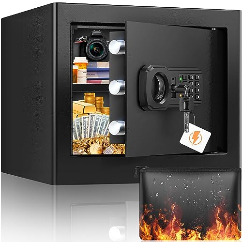 25L Safe Tresor Feuerfest für Zuhause, mit feuerfester Tasche, Digitaler Tresor mit Herausnehmbares Regal und Alarmanlage, Heimsafeschrank Aufbewahrung von Geld, Dokumente, Medikamenten