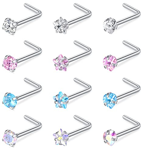 WillTen 20G Nasenstecker Spirale Gold Diamant CZ Nasenring Piercing Damen Chirurgenstahl Nasenring Nostril Double Schmuck Piercing