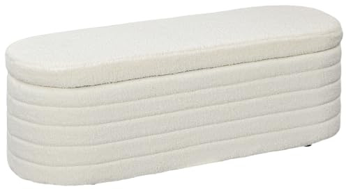 HOMCOM Sitzbank mit Stauraum Polsterbank 116 x 41 x 40,5 cm Cremeweiß | Teddy-Fleece-Bezug, Bettbank mit Holzinnenrahmen, Schuhbank für Schlafzimmer, Wohnzimmer, Flur