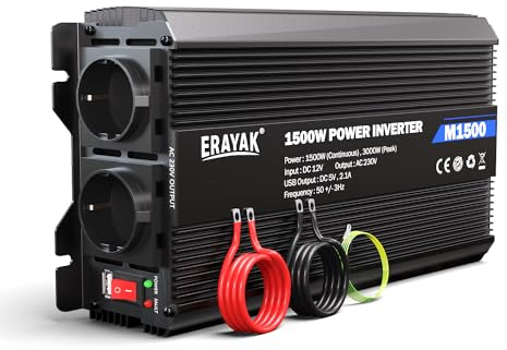 ERAYAK Spannungswandler 12v 230v 1500W/3000W KFZ Wechselrichter Power Solar Inverter DC AC Steckdose Umwandler Stromwandler Fahrzeuge Wohnwagen Auto Modifizierte Sinus Sine Wave