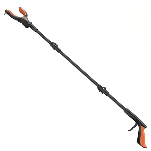 Kekoy 81cm Greifer mit Licht, Faltbare Greifzange für Senioren, Orange | Aluminium Müllgreifer Zange, mit Drehbarem Magnet Greifer, Gemütlich Gummigriff, Robuste Müllzange für tägliche Aufgaben