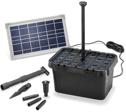 Esotec Solar Teichfilter Starter 8/380, Solar Unterwasserfilter Set mit 380 l/h Teichpumpe, 8Wp Solarmodul, Teichfilter Komplettset bis 1000L, 100900