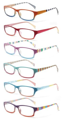 COJWIS 6 pack Lesebrille Blaulichtfilter Brille für Damen Federscharnier Lesehilfe Blendfreie UV Brille Leserbrille (Mehrfarbig, 2.00, x)
