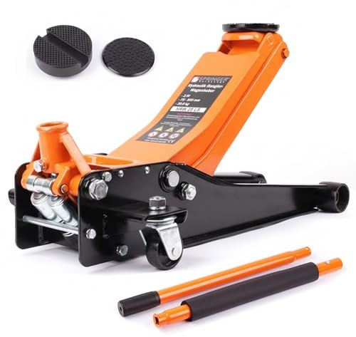 Springer 2,5T Rangierwagenheber HRW 25LS – Quicklift Hydraulik Wagenheber & Autoheber mit Ablage & Langer Hubstange – 75–505 mm Hubhöhe, Doppelkolben, 2 Gummiauflagen, Schwerlast, Werkstattheber