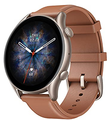 Amazfit GTR 3 Pro Smartwatch Braun Leder AMOLED Display GPS 1.45 Zoll 5 ATM Wasserdicht