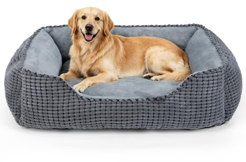 JOEJOY Hundebett Grosse Hunde, Hundekorb Waschbar, 89x63x23cm | Hundebett Anti-Angst & Stützend, Rutschfest & Waschbar, Hundekorb Flauschig, Weicher Flanell & Atmungsaktiver Robuster Cord