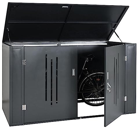 Mendler 2er-Fahrradgarage HWC-K64, Gerätehaus Fahrradbox mit Deckel, abschließbar Metall 121x202x100cm, anthrazit, Grau