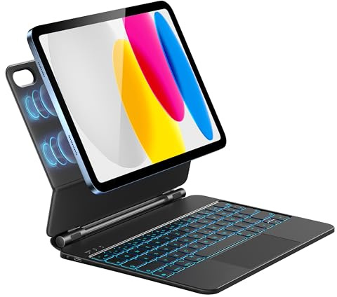 HOU Tastatur Hülle für iPad 11. Generation 2025 A16/10. Generation 2022, Magnetischer Ständer, Bluetooth, Multi-Touch Trackpad, iPad 10. Hülle mit Tastatur, QWERTZ, Schwarz