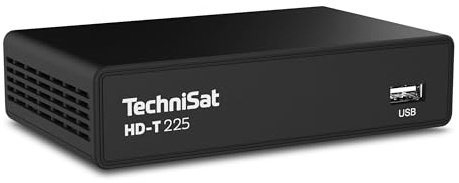 TechniSat HD-T 225 - Kompakter DVB T2 HD Receiver (HDTV, HEVC H265, USB Mediaplayer, HDMI und SCART, 12 V tauglich, EPG, LED Statusanzeige, Fernbedienung) Schwarz