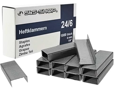 1000 Heftklammern 24/6, extra stark, für Bürotacker, Standard-Tackerklammern, Tackernadeln, verzinkt, Handtacker, Bürobedarf Schule & Zuhause