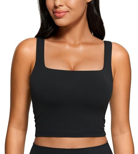 CRZ YOGA Butterluxe Square Neck Crop Top | Leichter Halt, Herausnehmbare Pads, Yoga, Extrem Weich, Breite Träger, Longline Sport BHs für Damen