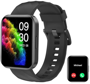 Smartwatch für Damen Herren Bluetooth-Anruffunktion 1.85 HD Fitnessuhr | 100+ Sportmodi,SpO2 Pulsmesser Schlafmonitor Schrittzähler,IP68 Wasserdicht Sportuhr,KI-Sprachassistent für Android iOS Handy