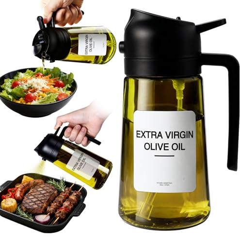 Novent Ölsprüher für Speiseöl – 470 ml Glas, lichtdichter Öl Sprühflasche für Küche, Luftfritteuse, Kochen, Salat und BBQ (Schwarz) (Schwarz)