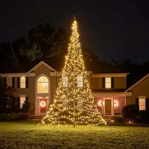 Fairybell LED-Weihnachtsbaum für draussen - 6 Meter - 1200 LEDs - Weihnachtsbaum im Fahnenmast - Warmweiss