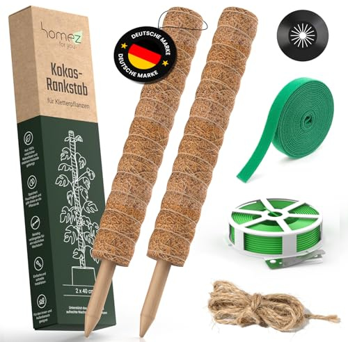 Homez Rankhilfe Monstera 2×40cm Moosstab verlängerbar – natürliche Pflanzenstütze für Monststera & Kletterpflanzen inkl. Zubehör und Stabilisator