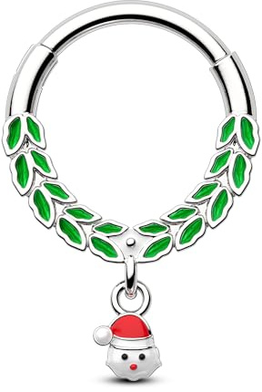 Agrewd Weihnachts-Weihnachtsmann-Septum-Daith-Helix-Piercing-Schmuck 16G Helix-Daith-Ohrringe 10mm Edelstahl Grünes Pendel-Septum-Clicker