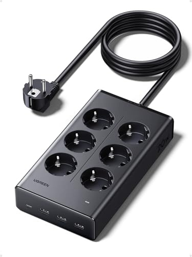 UGREEN Steckdosenleiste mit USB, 10-in-1 Mehrfachsteckdose mit Schalter, 20W Schnellladen USB C, 3680W Steckdosenwürfel mit Überspannungsschutz, Gesamtlänge 1,5 m, für Schreibtische, Büros