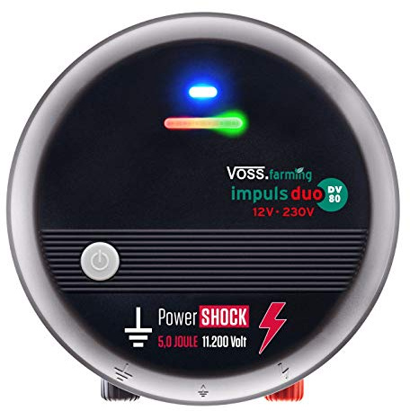 VOSS.farming 12V 230V Weidezaungerät Impuls Duo DV80, 11200 Volt Spannung, Leistung 5,0 Joule, Pferd Rind Schaf Ziege Wild Geflügel Schwein