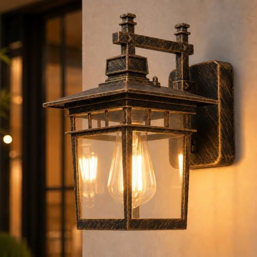 LXJCSM Wandleuchte Aussen, Außenwandleuchten mit Klarglas, IP44Wasserdicht | Wandlampe Vintage, Außenlampe Balkon Lampe Wandlampe Aussen (Bronze, 40W)
