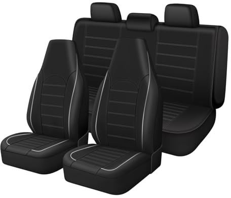 TOYOUN Kunstleder Sitzbezüge Auto Set Universal Klassisch Autositzbezüge Sitzschoner Schonbezug Autositz Grau für Vordersitze und Rücksitze Auto Zubehör Innenraum