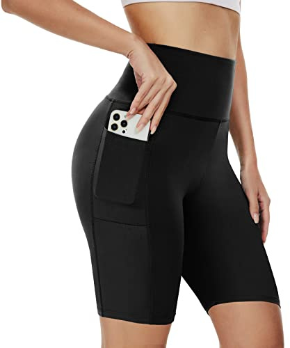AMIYOYO Radlerhose Damen mit Taschen High Waist Sporthose | Blickdicht Kurze Sportshorts Hotpants für Yoga Fitness Gym Sommer