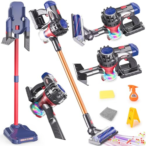 LumenVela Spielzeug Staubsauger für Kinder, 3-in-1 Staubsauger Spielzeug Set, Realistischer Kinderstaubsauger mit Echter Saugfunktion für Montessori Haushaltsspielzeug Kinder 3 4 5 6 Jahren
