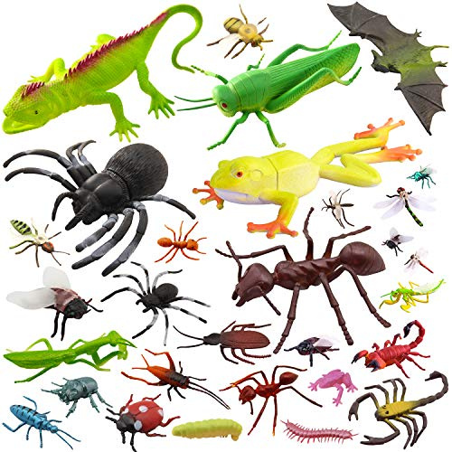 Pinowu groß Kunststoff Insekten und Realistische Wanzen (27 Stück), 5-15cm Fake Bugs - Gefälschte Spinnen, Kakerlaken, Skorpione, Mantis und Würmer für Bildung und Weihnachtsfeier Gefälligkeiten