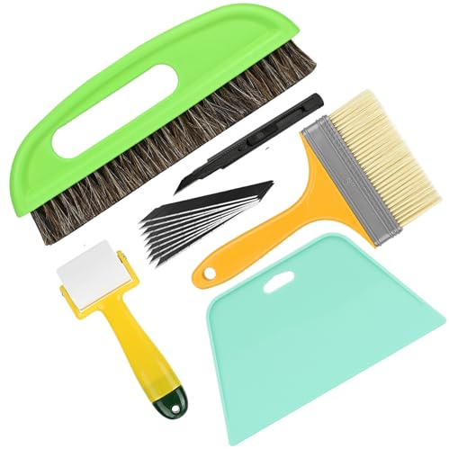 EHDIS 6-teilig Tapezierwerkzeug, inklusive Tapezierbürste, Rakel Tapezieren, Rollen, Schneidwerkzeug, Tapezierset, Tapetenglättungs Werkzeug, für Klebekontakt, Tapeten, Fensterfolie, Vinyl