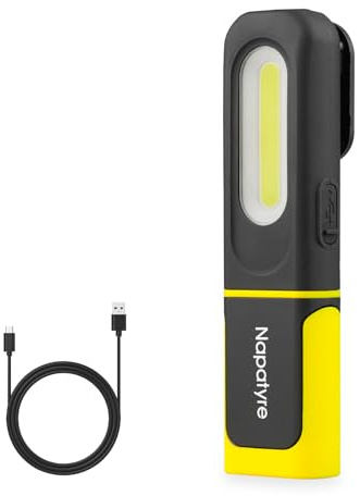 Napatyre Arbeitsleuchte LED Akku, 800LM Werkstattlampe mit Haken und Magnetfuß, 360° Drehbare 3 Lichtmodi Taschenlampe Werkstatt Handlampe für Auto Reparatur Camping Notfall (1 Stück)