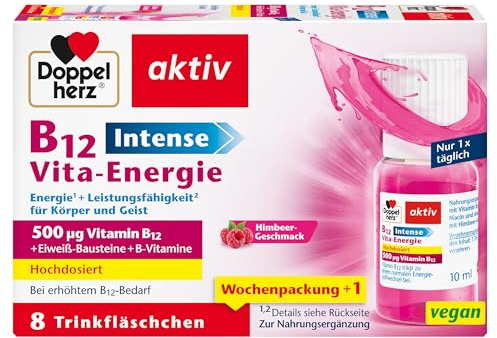 Doppelherz B12 Intense Vita-Energie - hochdosiert mit 500 µg Vitamin B12 pro Trinkfläschchen - 8 Ampullen - vegan