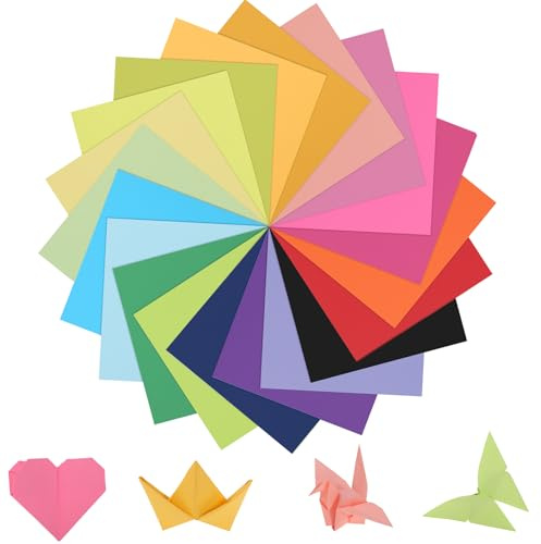 Origami Papier 15 × 15 cm, 400 Blatt, Doppelseitig, 20 Farben | Stabiles Faltpapier, Glatte Oberfläche, Reißfest, Für Sterne, Blumen, Deko, Schule & Diy