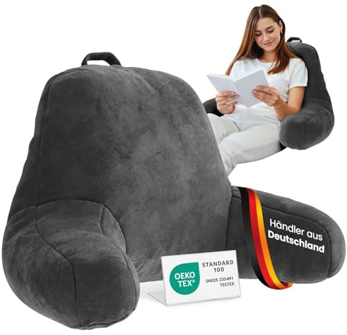 ELONEO Rückenkissen, Lesekissen für Bett und Sofa mit Armlehnen – Ideal als Rückenstütze für mehr Halt und Komfort von Rücken, Kopf und Nacken