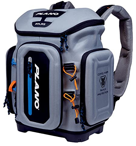 Plano Atlas 3700 Angelrucksack, graues EVA-Material, inklusive 3 3750 Aufbewahrungsboxen für Würmer, Köder und Köder, wasserdichte und rutschfeste Unterseite, Grau