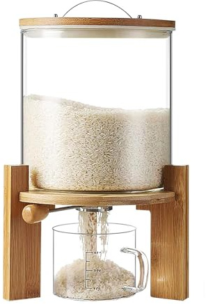 SXLSZ Reisspender,Müslispender Glas Mit Messbeche,Küchen Reisbehälter,Lebensmittelspender Glas Mit Deckel Für Körner Nüsse Kaffeebohnen Sojabohnen,Feuchtigkeits Und Staubdicht 5L