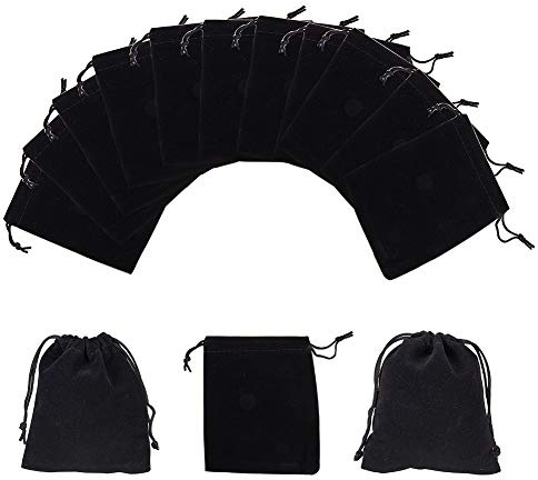 NBEADS 50 Stück Schwarz Samt Beutel Kordelzug Schmuck Beutel Geschenkbeutel Geschenktüten für Weihnachten Hochzeit Gunsten Geschenke Verpackung, 12x10 cm