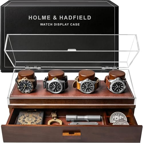 Holme & Hadfield Uhrenbox für Herren aus Holz – Uhrenbox Uhrenaufbewahrung für Männer – aus Holz für Ihn – Uhrenaufbewahrungsbox – Geschenk für Männer, Freund, Papa – Watch Deck Pro