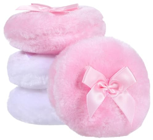 4 Stück Puderquaste, 9 cm Weiche Flauschige Puderquaste für Körper, Waschbare Wiederverwendbare Make-up Quasten für Nasses Trockenes Gesicht & Körper (Rosa & Weiß)