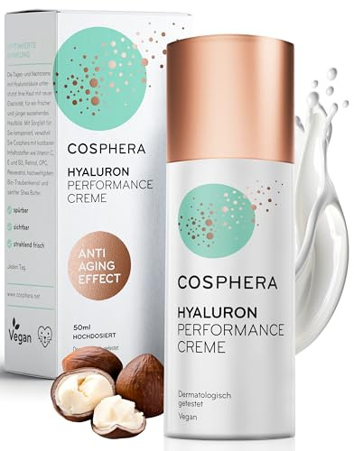 Cosphera - Hyaluron Performance Creme 50 ml - vegane Tages- und Nachtcreme hochdosiert für Gesicht, Hals, Dekolleté, Augen - Anti-Falten Feuchtigkeitsbehandlung für Frauen und Männer