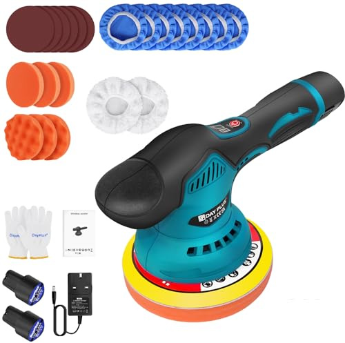 Poliermaschine Akku 12V, Auto Poliermaschine Set 22 pcs, Poliermaschine 12mm, Exzenter Polierer für Auto, 8 Variable Geschwindigkeit, Akku-Polierer für Autopflege, Polieren, Wachsen, Kratzerentfernung