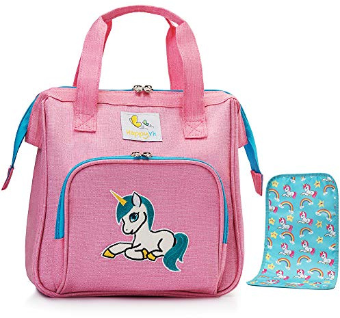 HappyVk- Rosa Puppen Wickeltasche mit Wickelunterlage- Puppenzubehör, süße Einhorn Stickerei